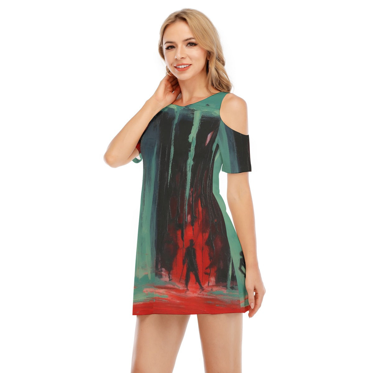 All-Over Print Women's Cold Shoulder Dress | 190GSM Cotton