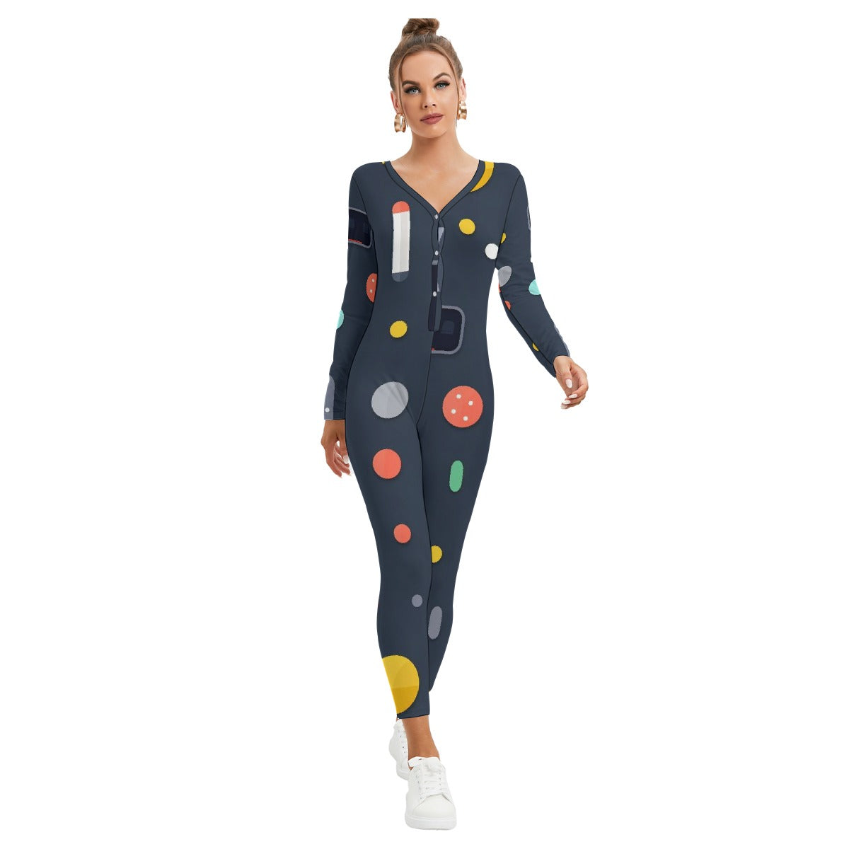 All-Over Print Women's Plunging Neck Jumpsuit