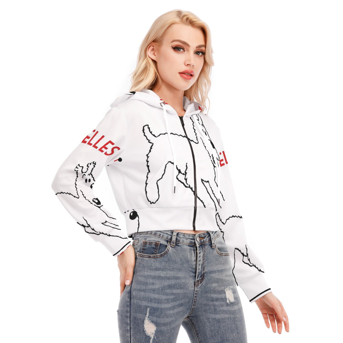 All-Over Print Women's Crop Top Hoodie With Zipper Closure