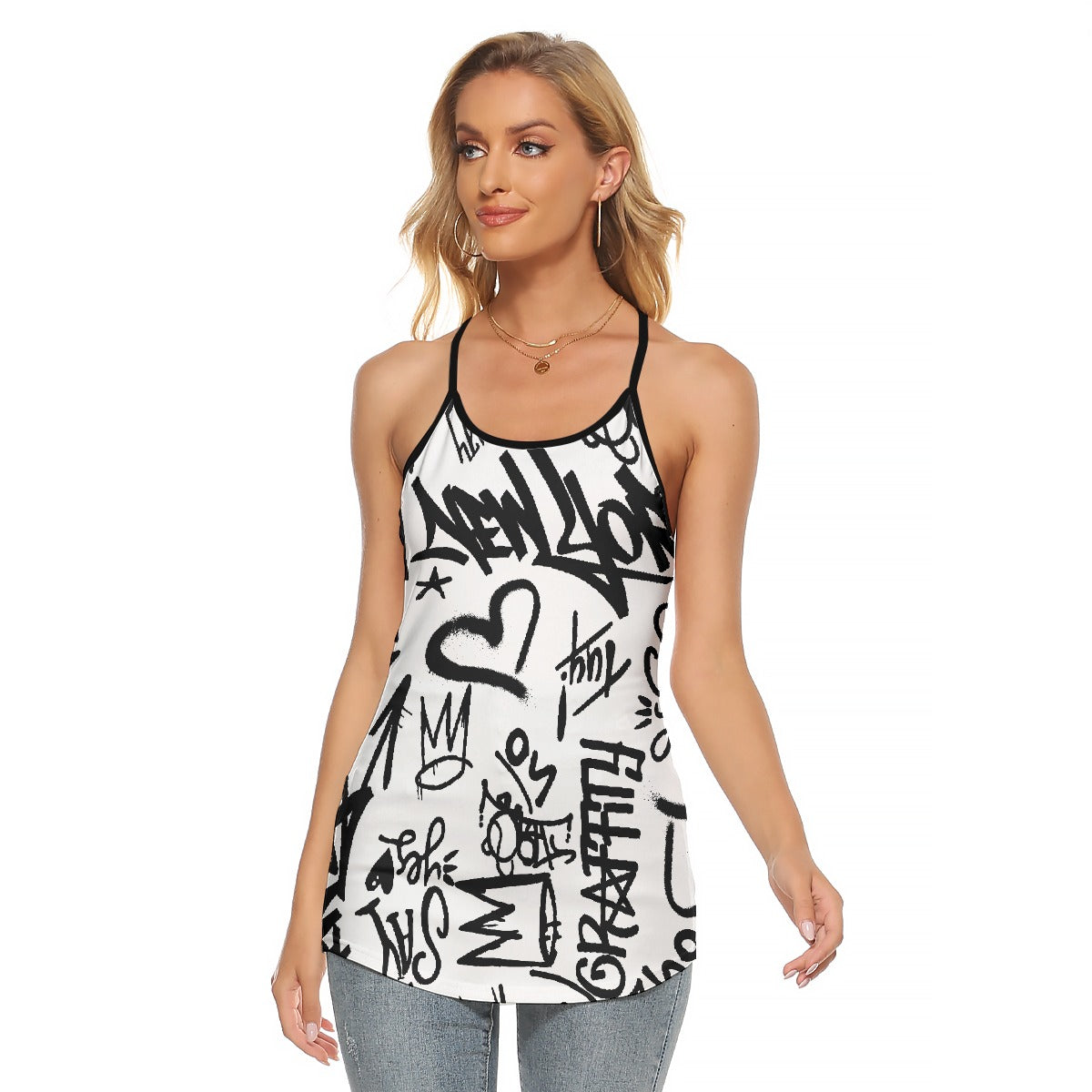 All-Over Print Women's Criss-Cross Open Back Tank Top