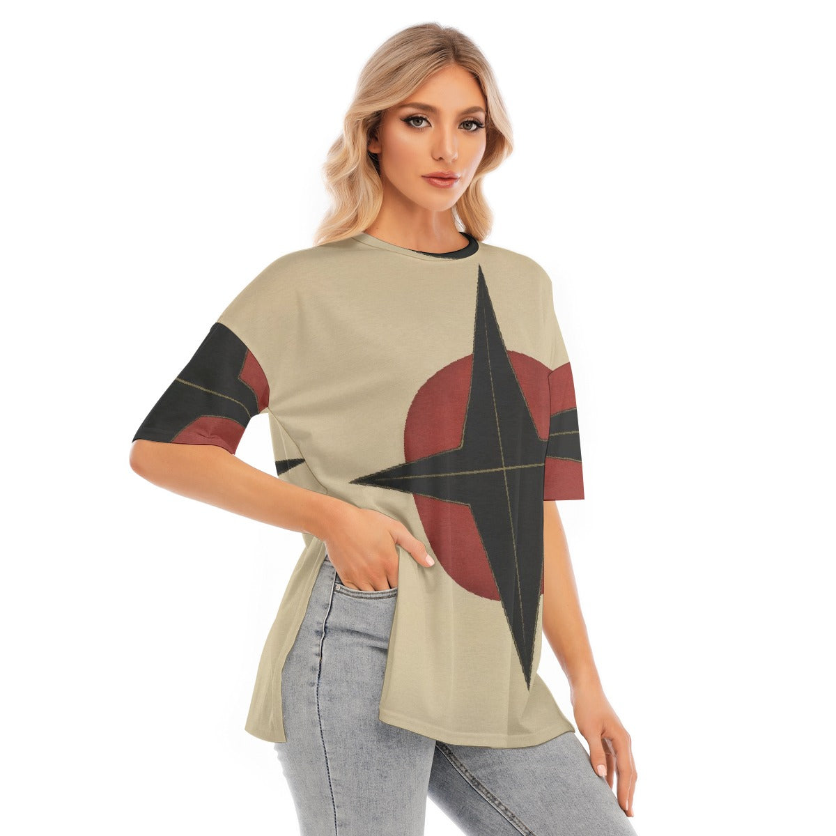 All-Over Print Women's Short Sleeves T-shirt With Hem Split