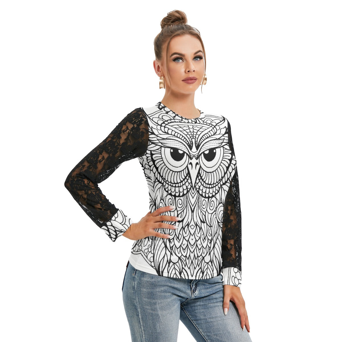 All-Over Print Women's T-shirt And Sleeve With Black Lace