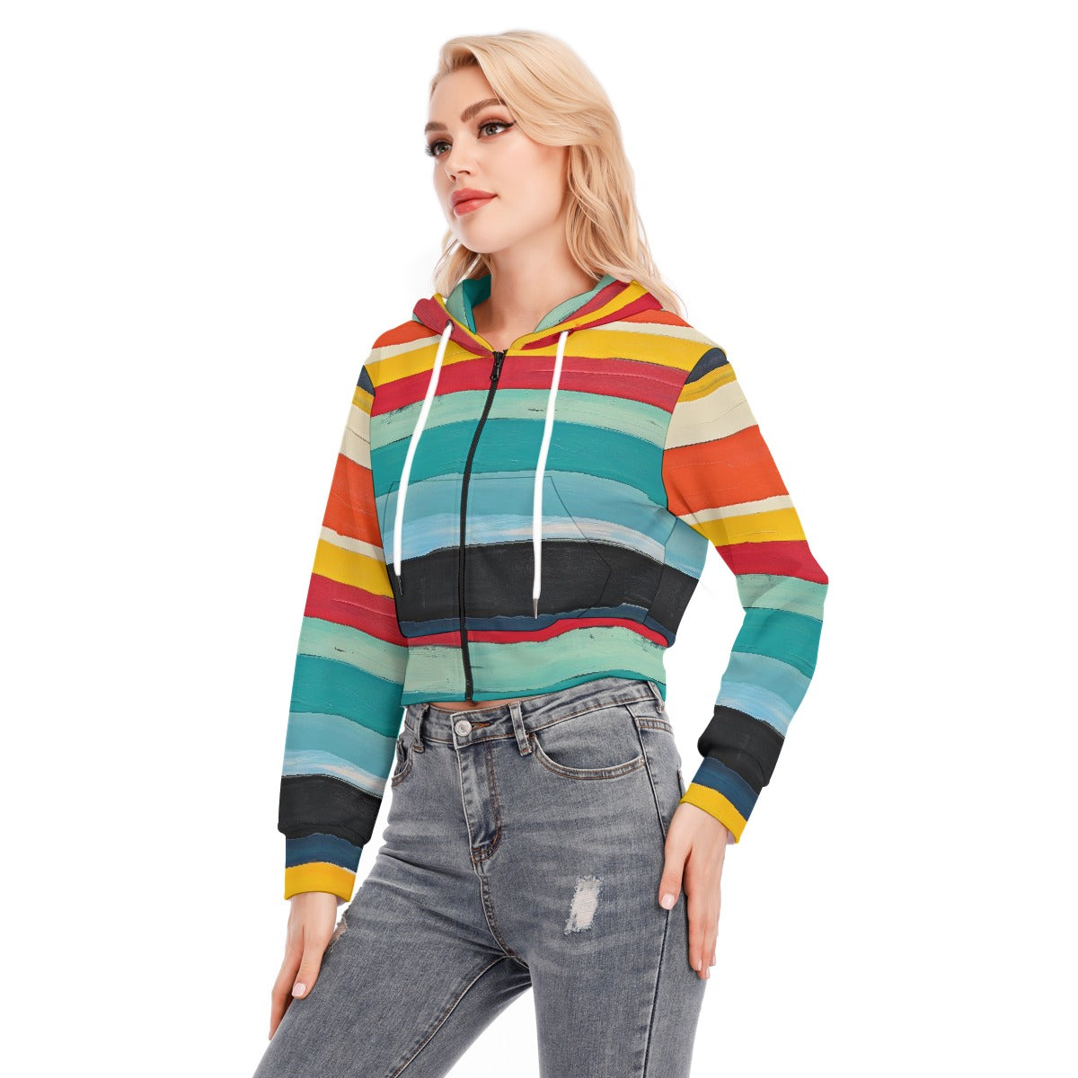 All-Over Print Women's Crop Top Hoodie With Zipper Closure