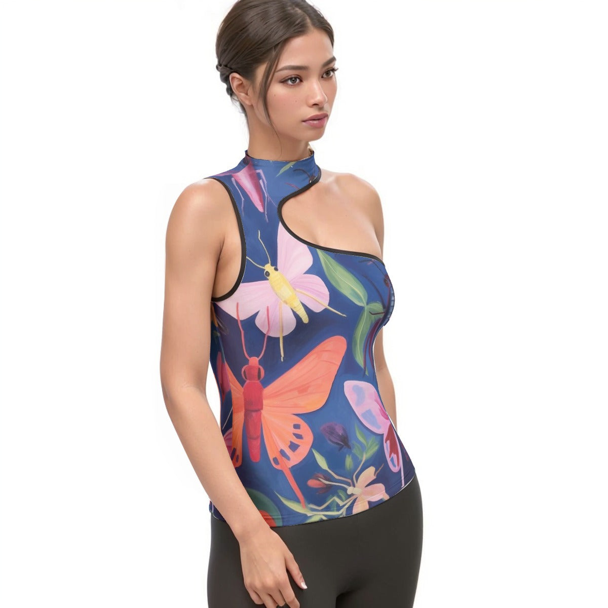 All-Over Print Women's Halter Sleeveless Asymmetrical Tank Top