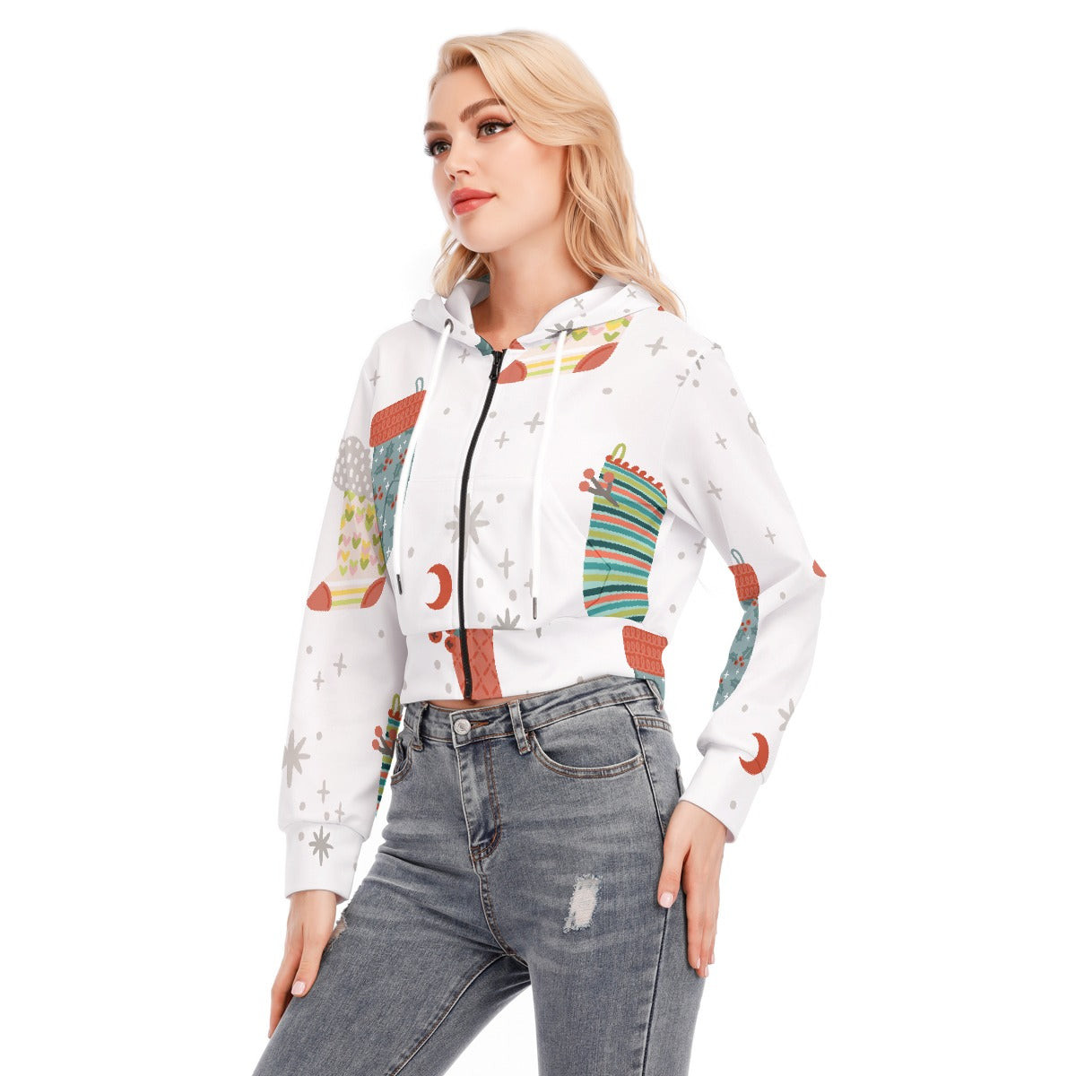 All-Over Print Women's Crop Top Hoodie With Zipper Closure