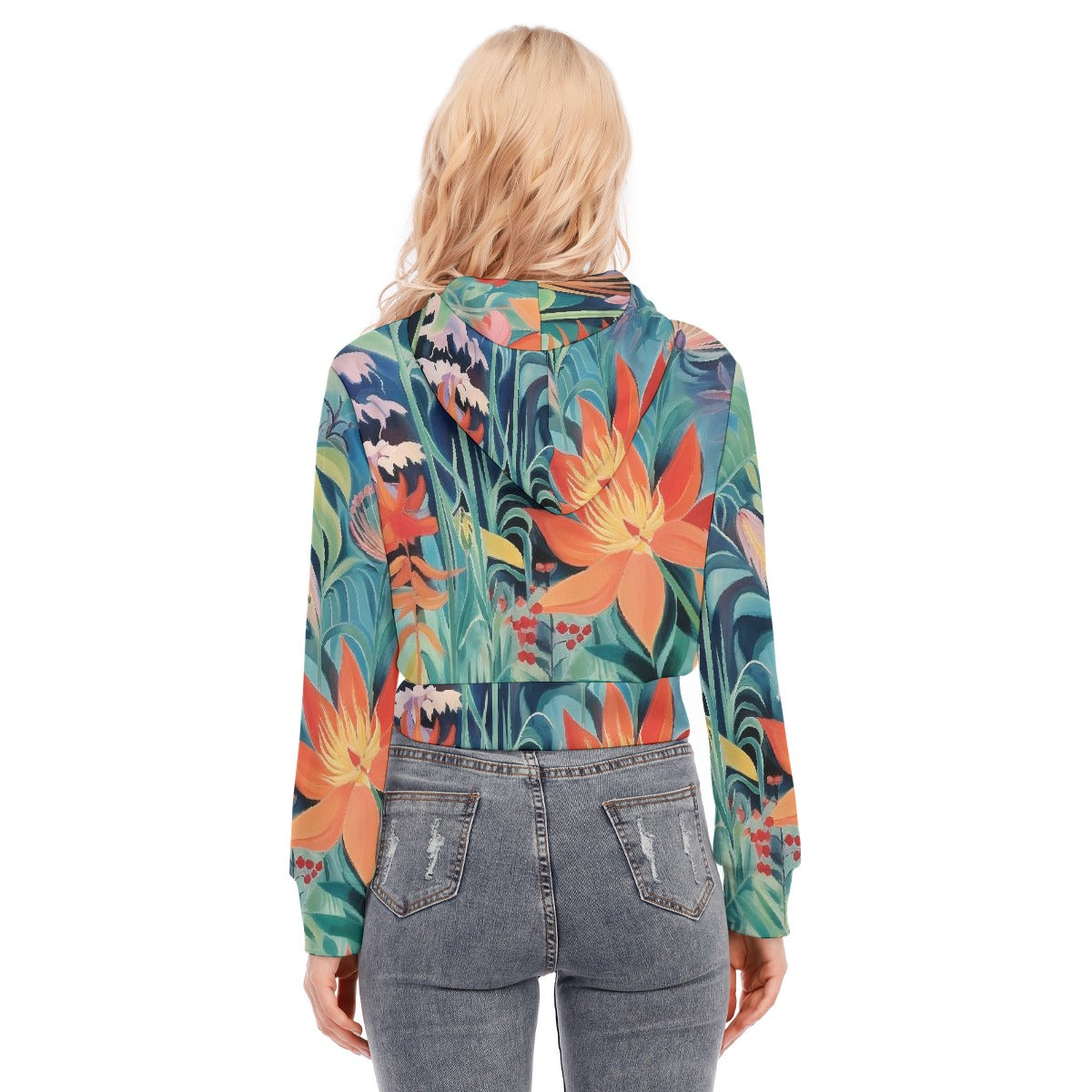 All-Over Print Women's Crop Top Hoodie With Zipper Closure