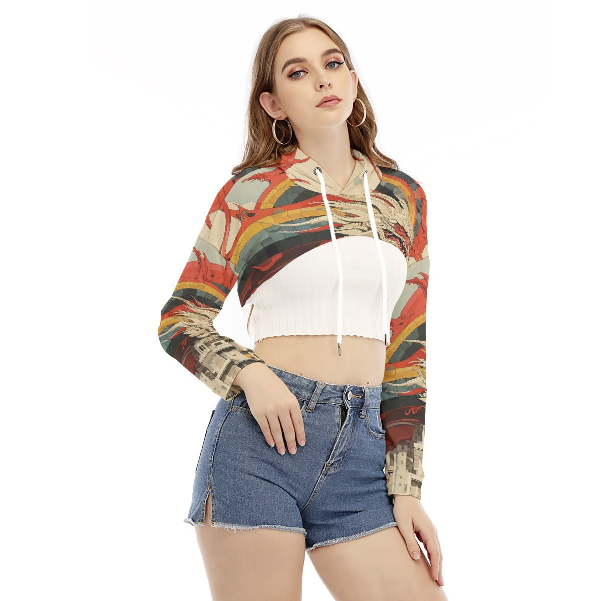 All-Over Print Women's Smock Short Hoodie With Long Sleeve