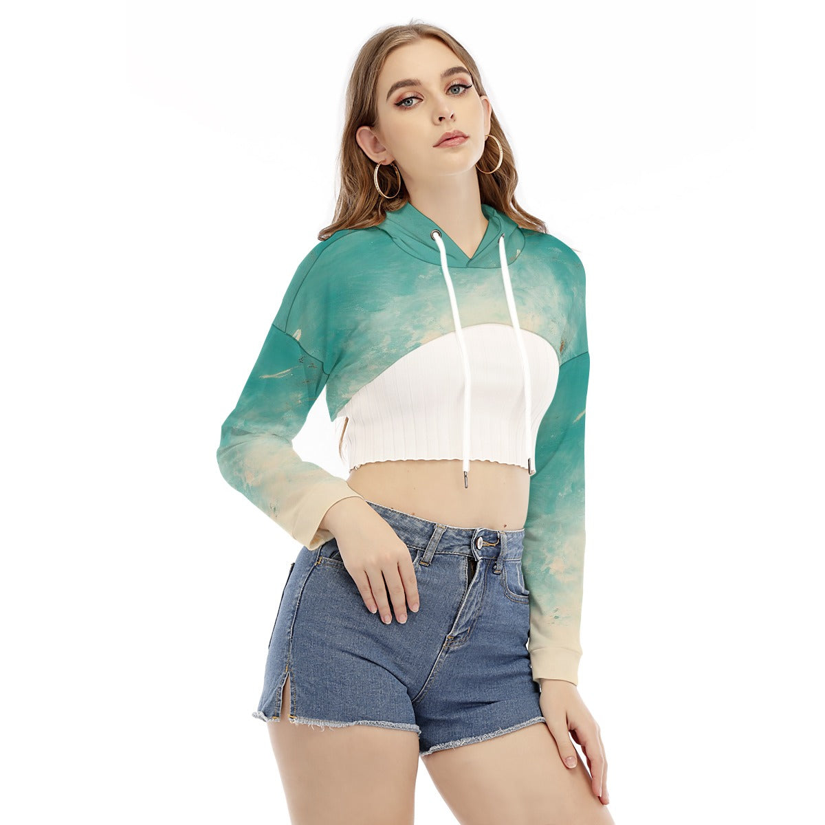 All-Over Print Women's Smock Short Hoodie With Long Sleeve