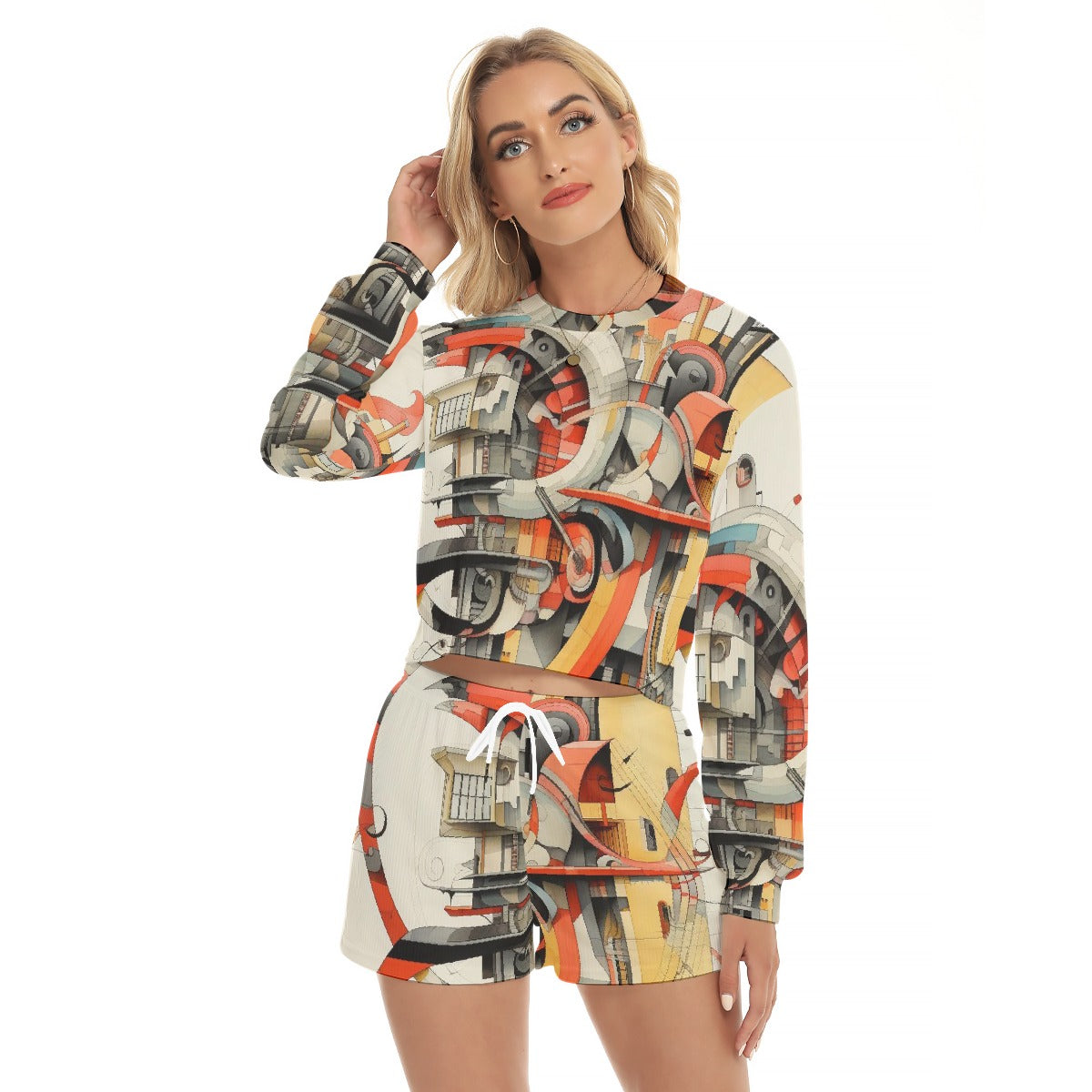 All-Over Print Women's Short Sweatshirt And Pants Suit