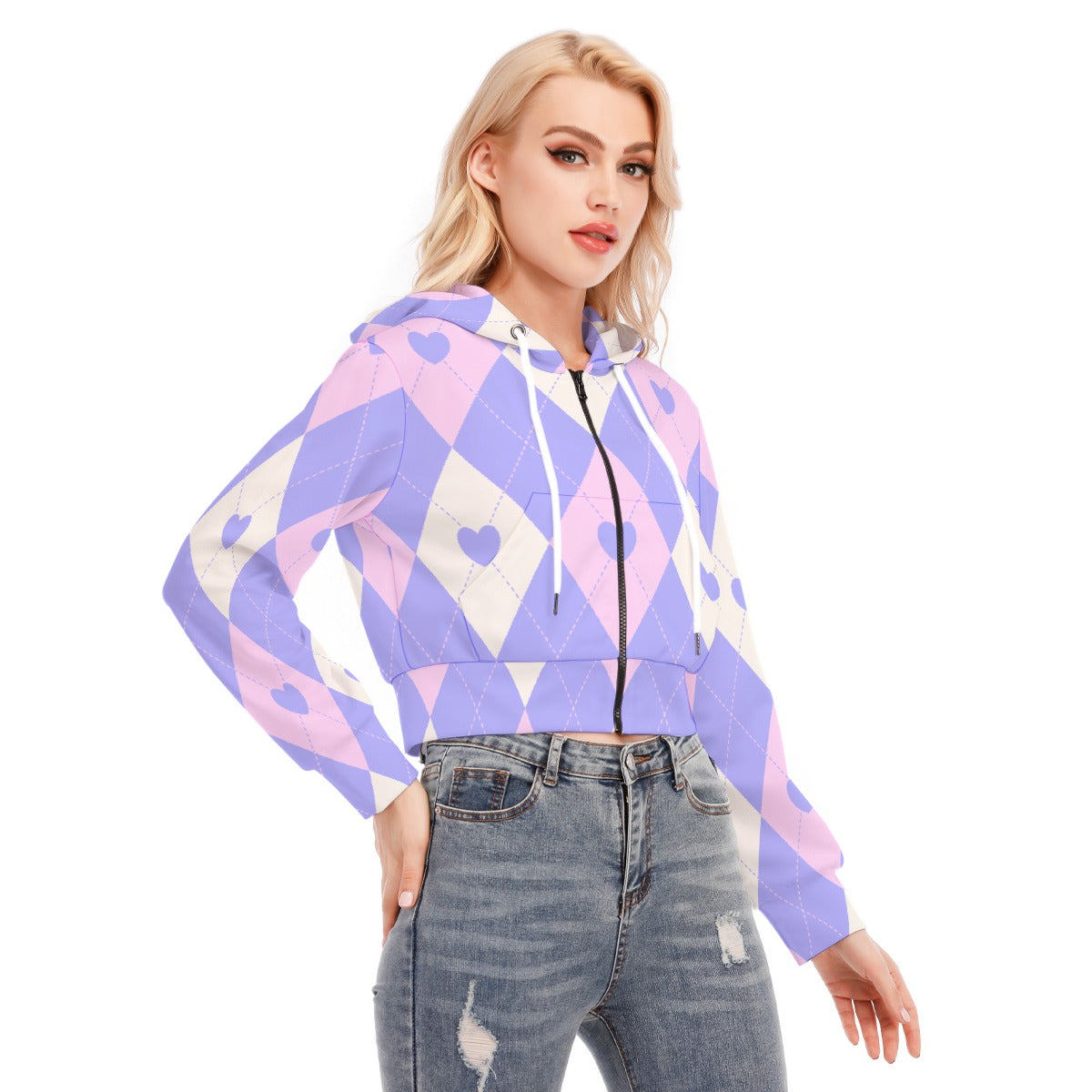 All-Over Print Women's Crop Top Hoodie With Zipper Closure