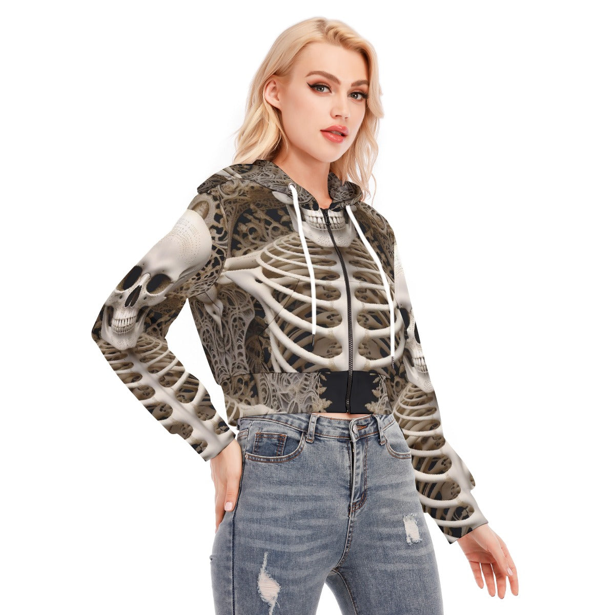 All-Over Print Women's Crop Top Hoodie With Zipper Closure