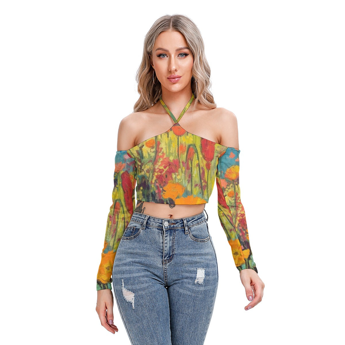 All-Over Print Women's Halter Lace-up Top