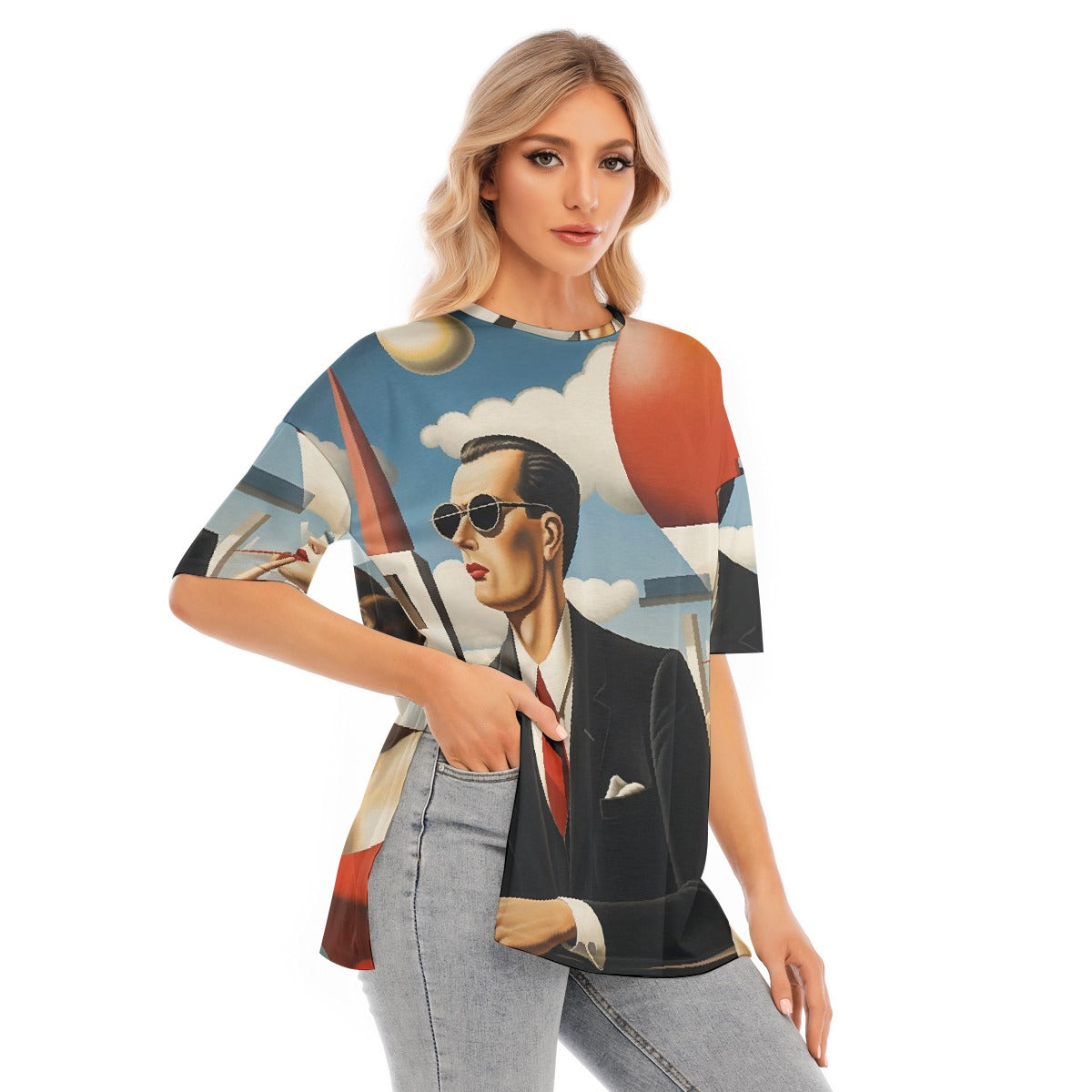 All-Over Print Women's Short Sleeves T-shirt With Hem Split
