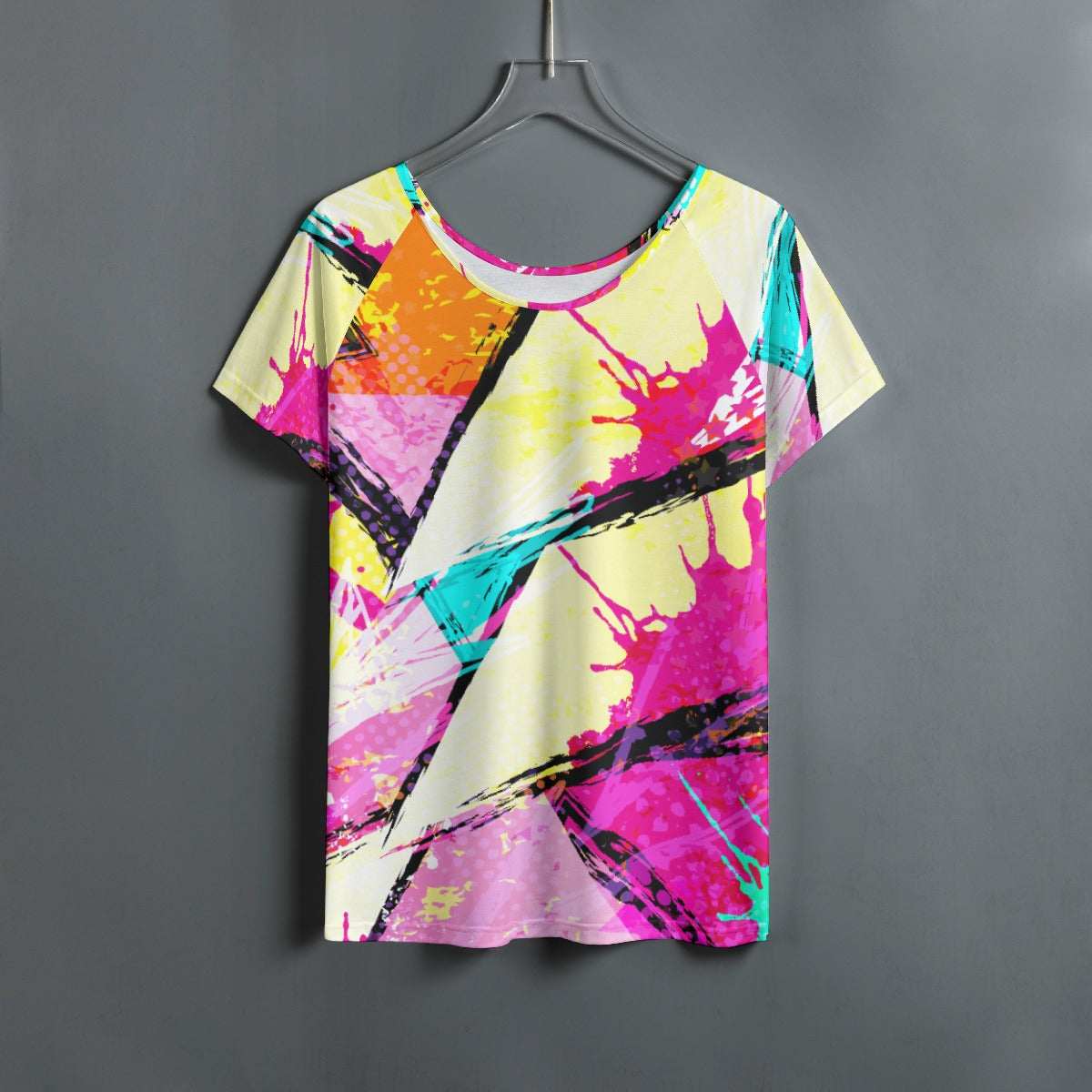 All-Over Print Women's Round Neck T-shirt With Raglan Sleeve