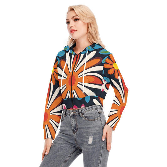 All-Over Print Women's Crop Top Hoodie With Zipper Closure