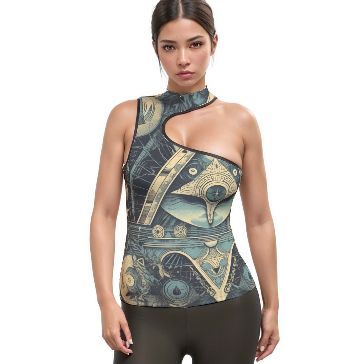 All-Over Print Women's Halter Sleeveless Asymmetrical Tank Top