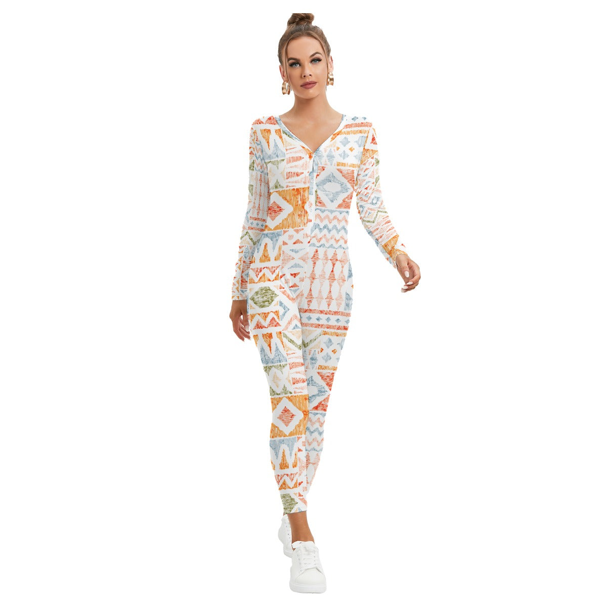 All-Over Print Women's Plunging Neck Jumpsuit