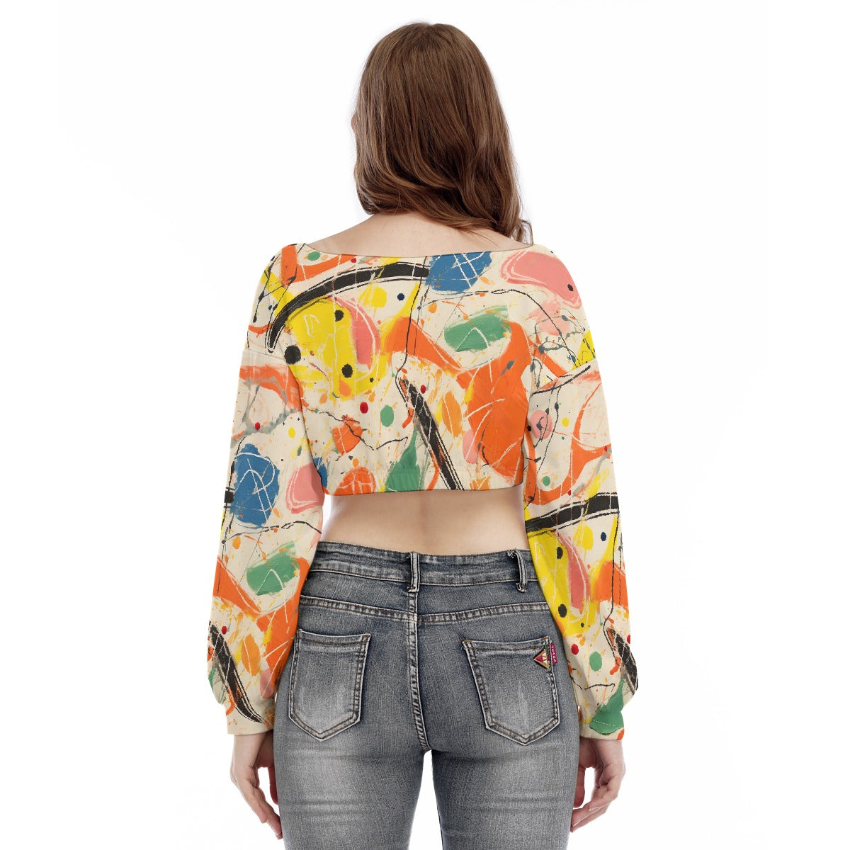 All-Over Print Women's V-neck Long Sleeve Cropped Sweatshirt