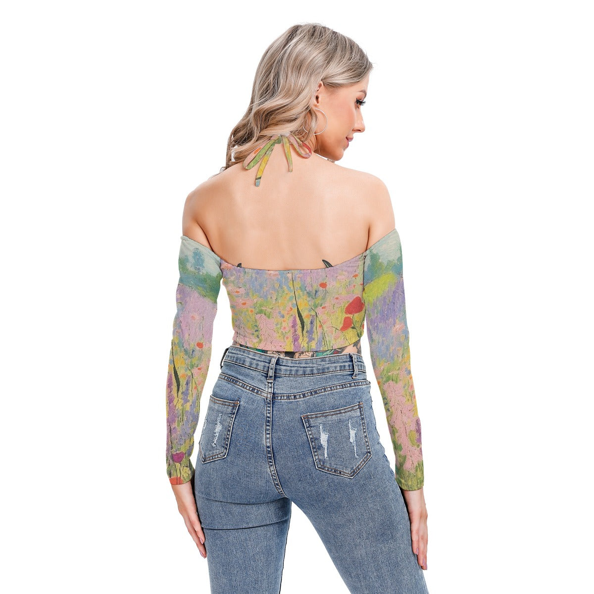 All-Over Print Women's Halter Lace-up Top