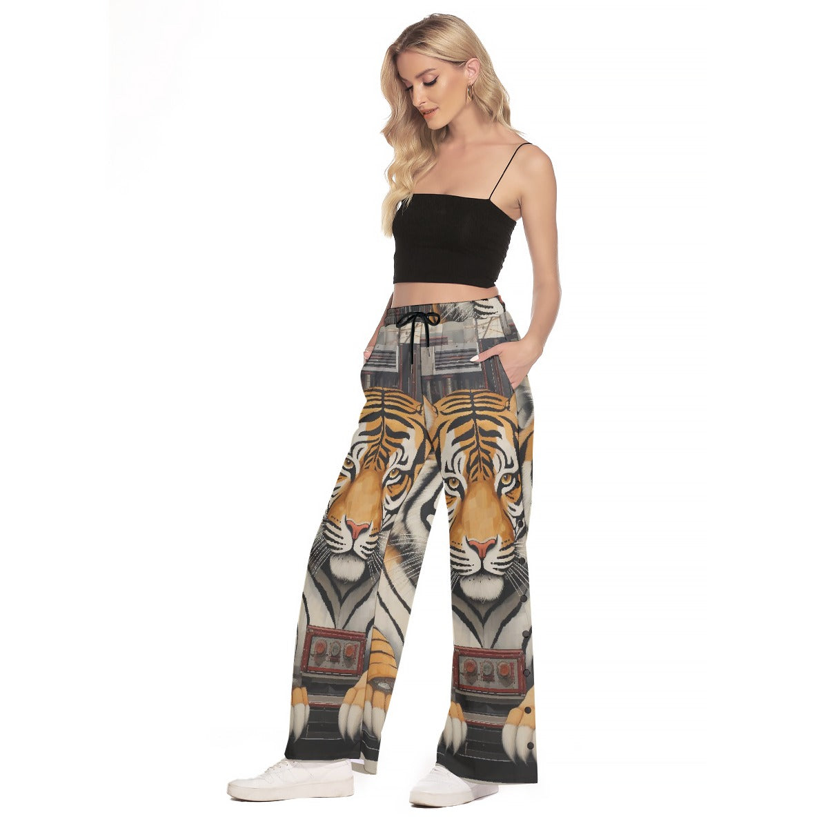 All-Over Print Women's Side Slit Snap Button Trousers