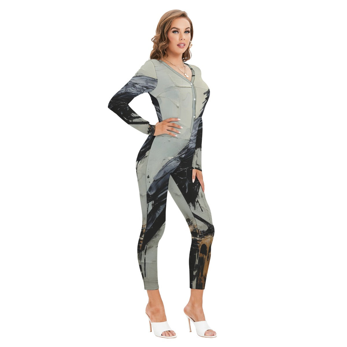 All-Over Print Women's Plunging Neck Jumpsuit