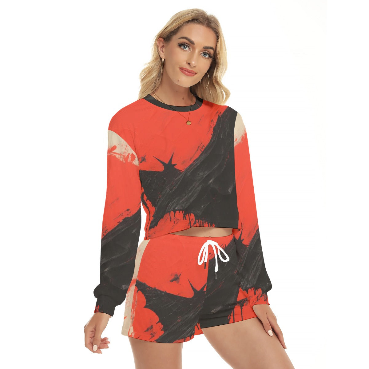 All-Over Print Women's Short Sweatshirt And Pants Suit