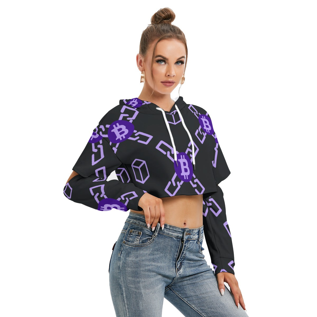 All-Over Print Women's Heavy Fleece Hoodie With Hollow Out Sleeve