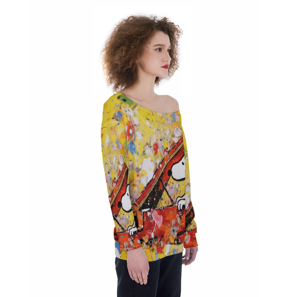 All-Over Print Oversized Women's Off-Shoulder Sweatshirt