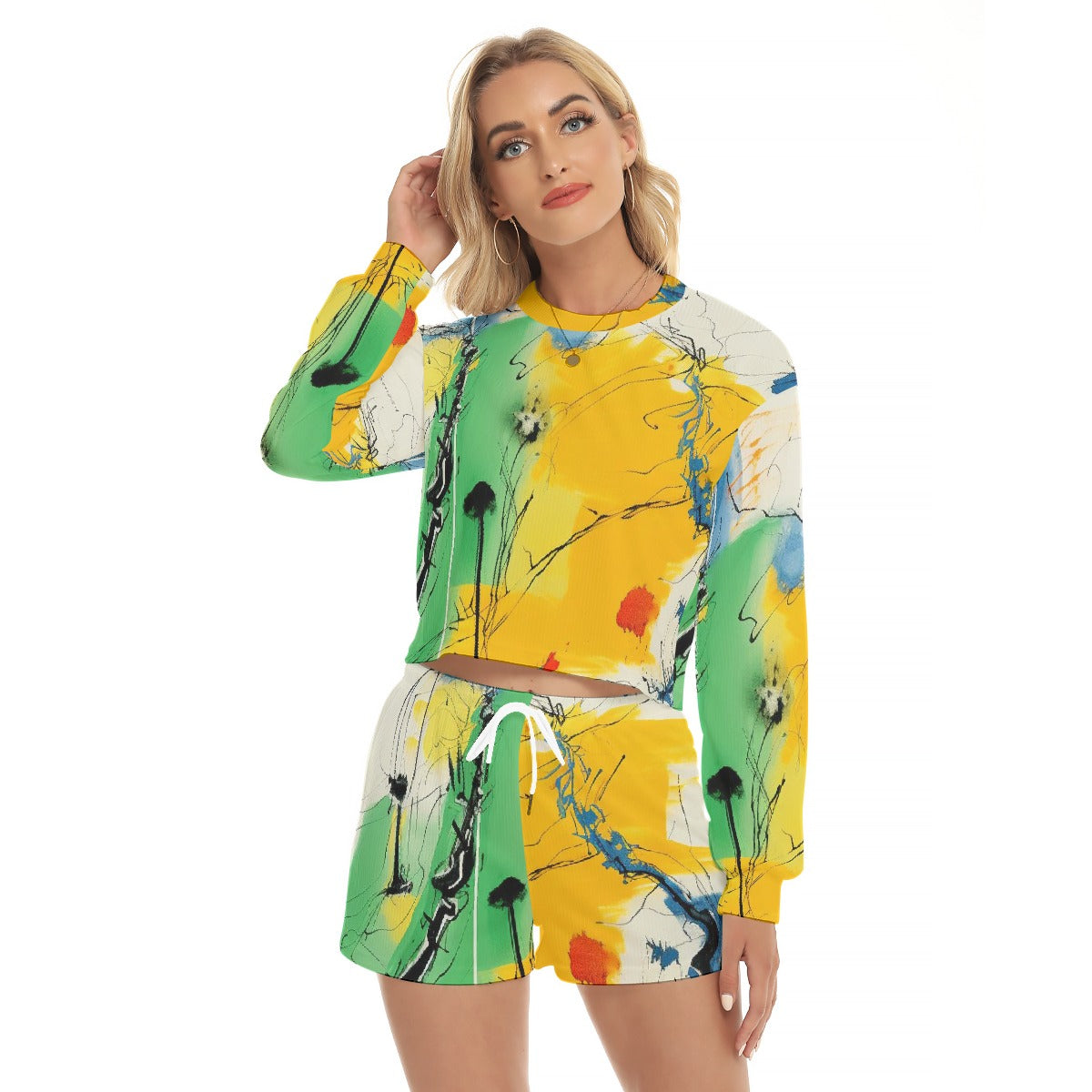 All-Over Print Women's Short Sweatshirt And Pants Suit