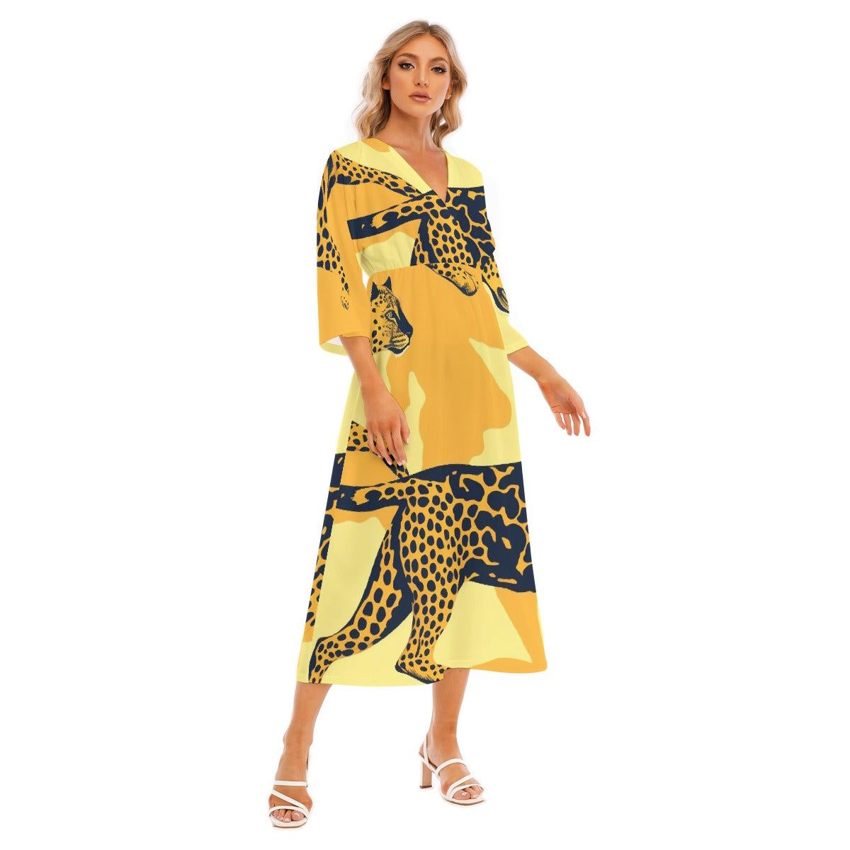 All-Over Print Women's Mid-Sleeve Long Dress