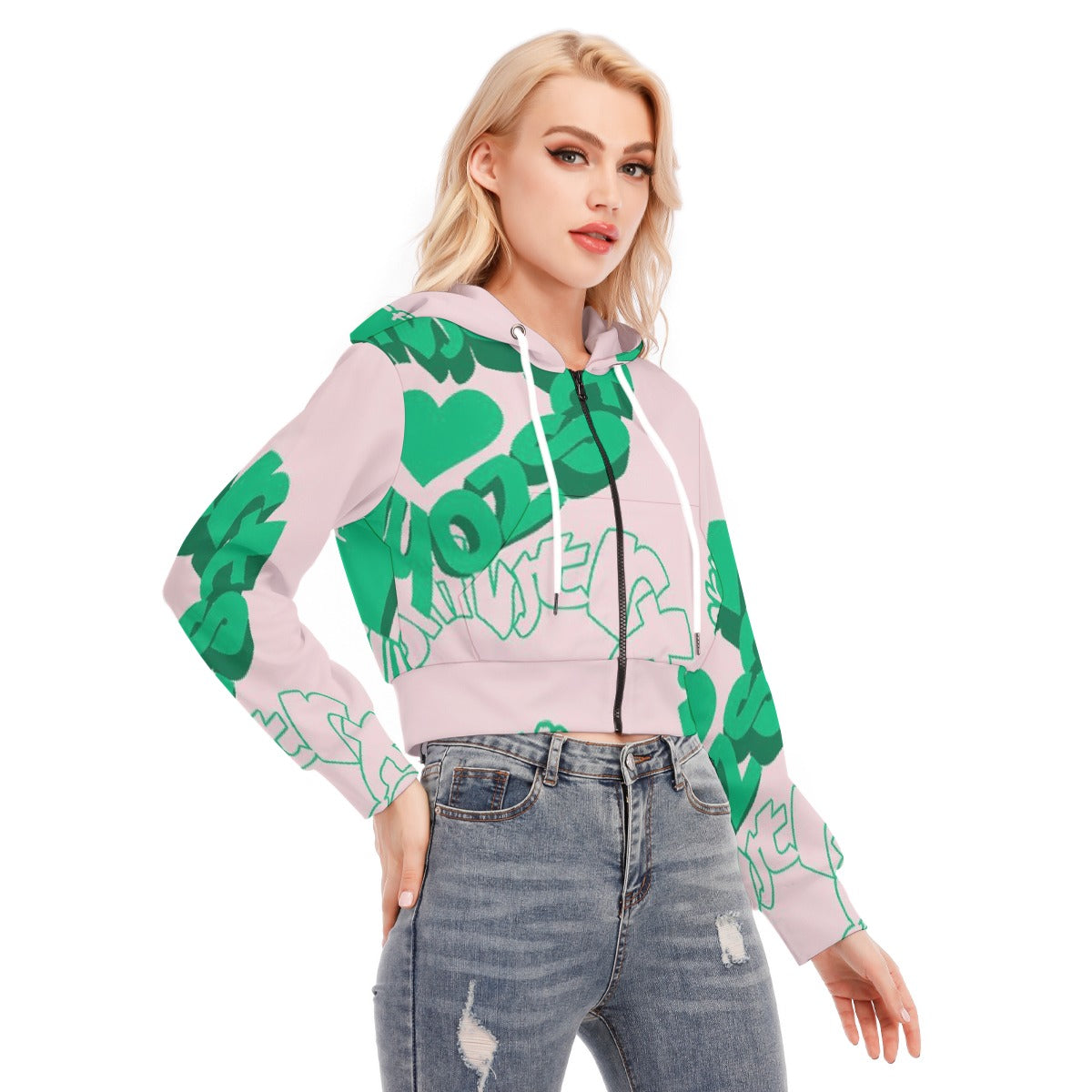 All-Over Print Women's Crop Top Hoodie With Zipper Closure
