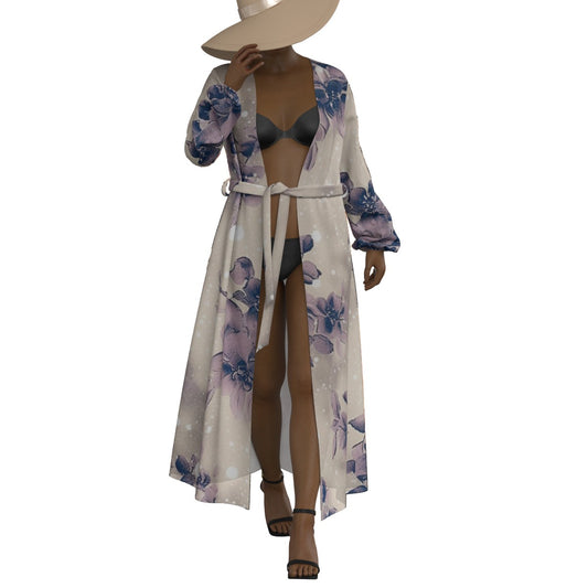 All-Over Print Women's Lace-up Chiffon Robe