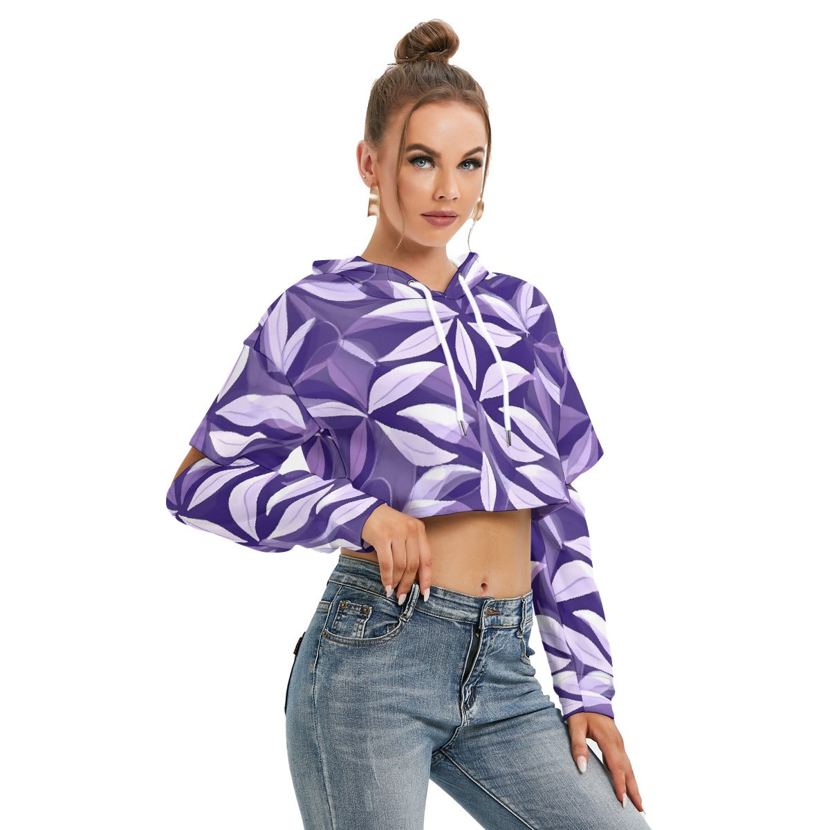 All-Over Print Women's Heavy Fleece Hoodie With Hollow Out Sleeve