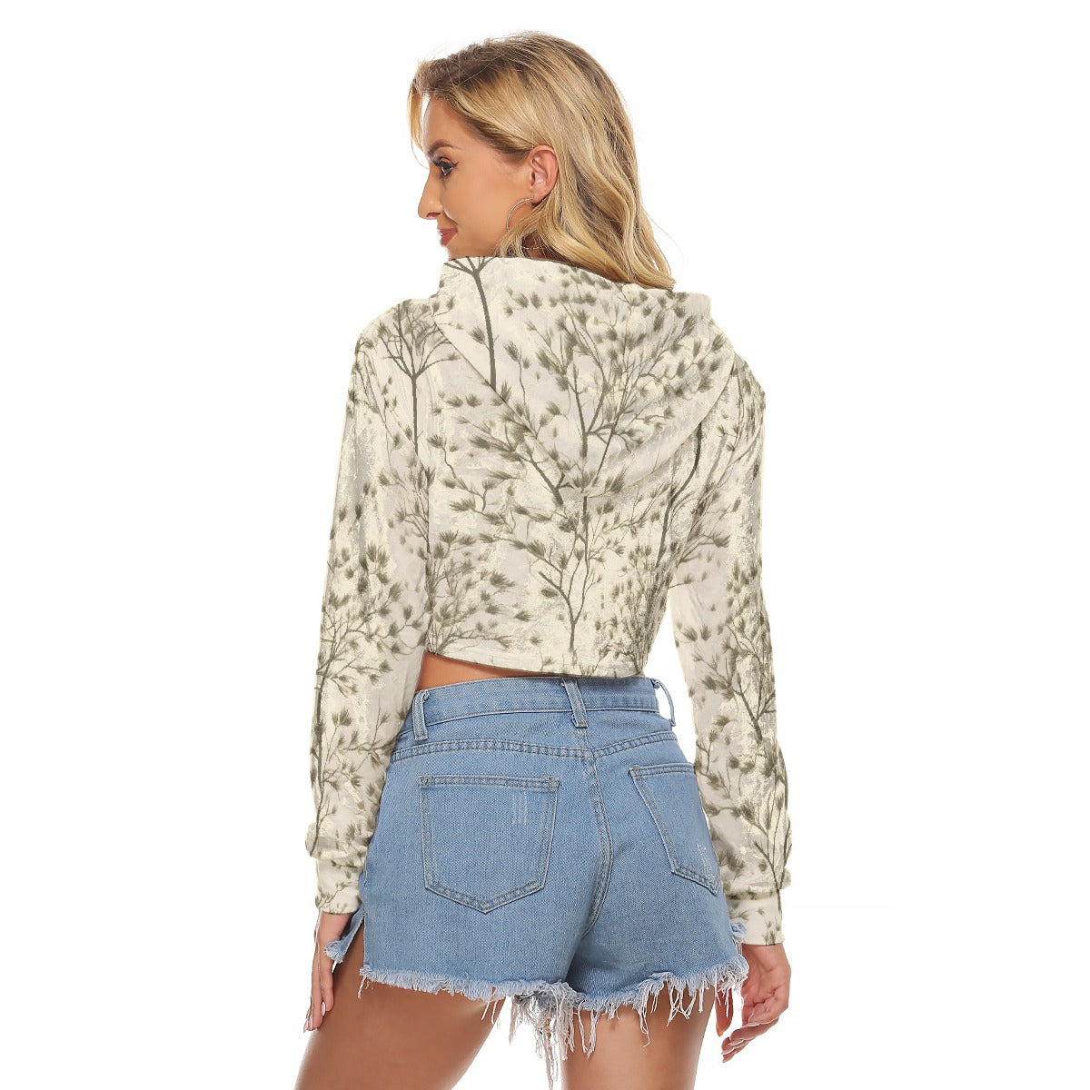 All-Over Print Women's Crop Top Hoodie|Velvet