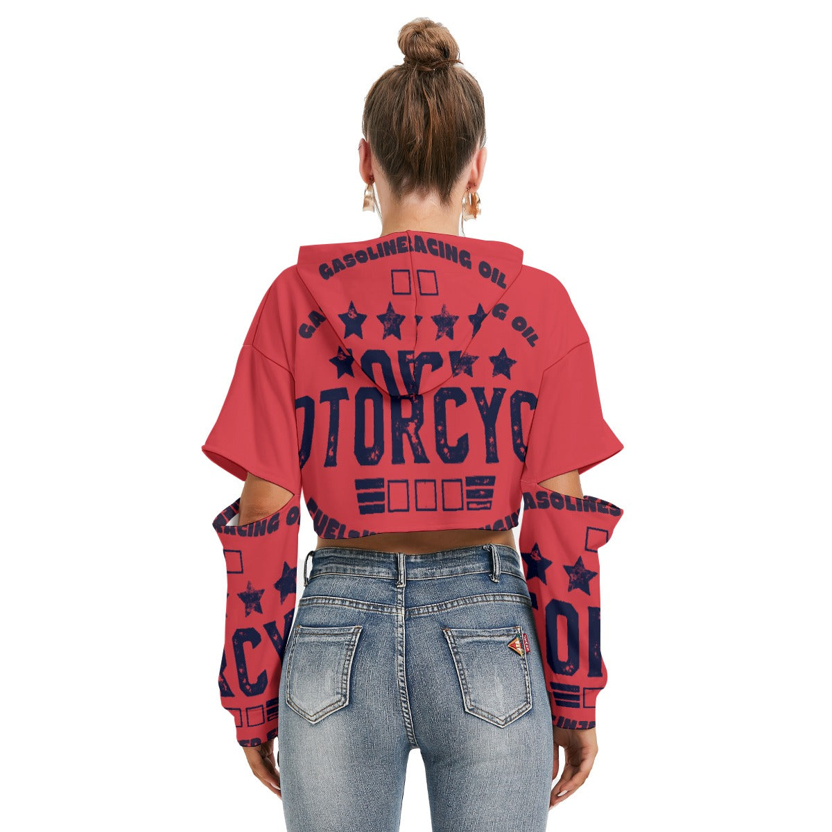 All-Over Print Women's Heavy Fleece Hoodie With Hollow Out Sleeve