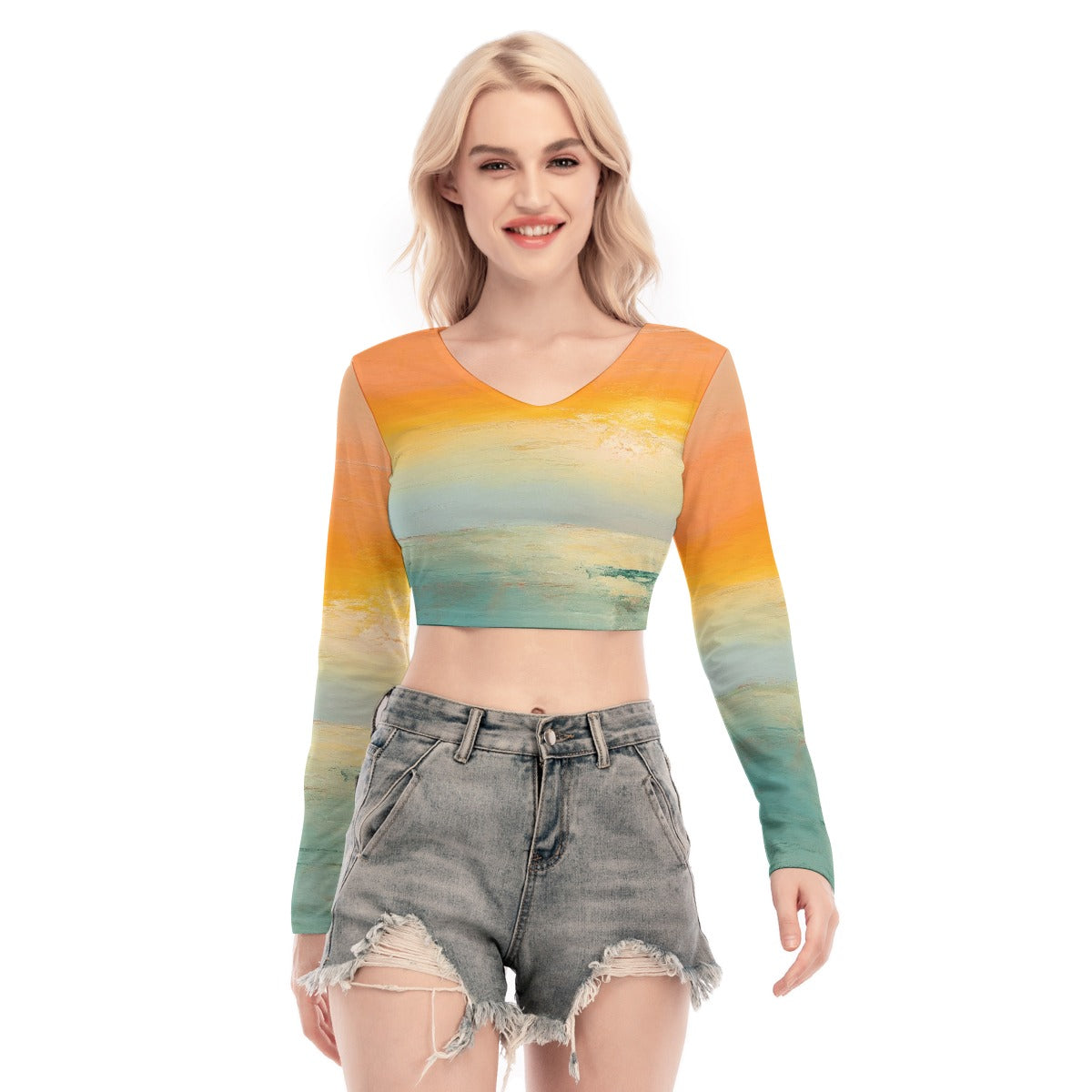 All-Over Print Women's Back Hollow T-shirt With Strap