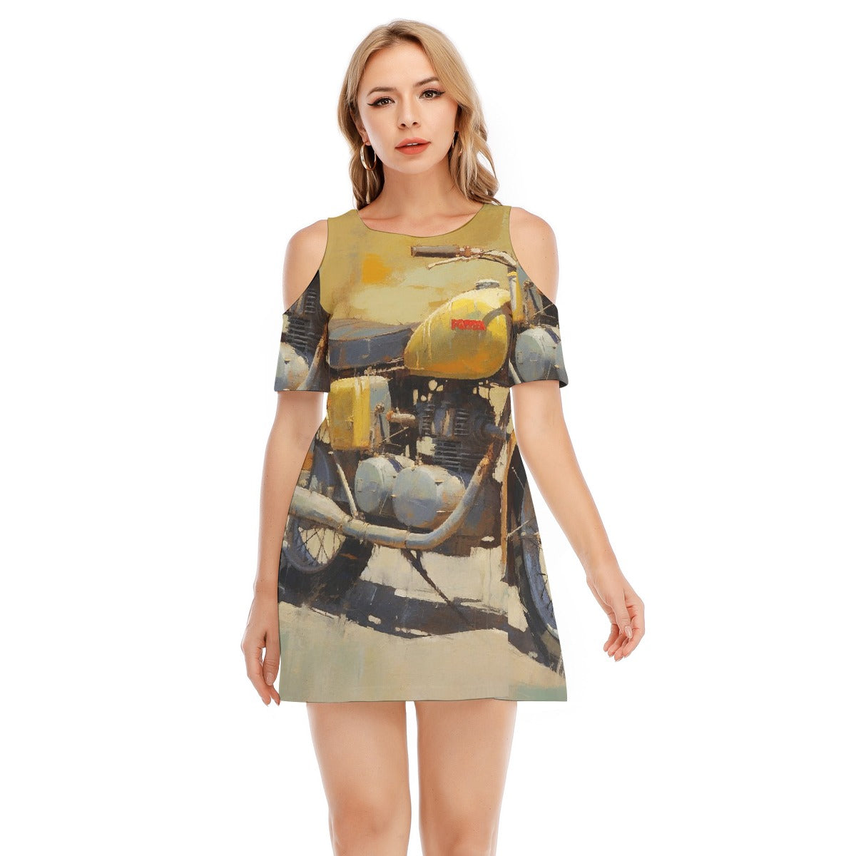 All-Over Print Women's Cold Shoulder Dress | 190GSM Cotton