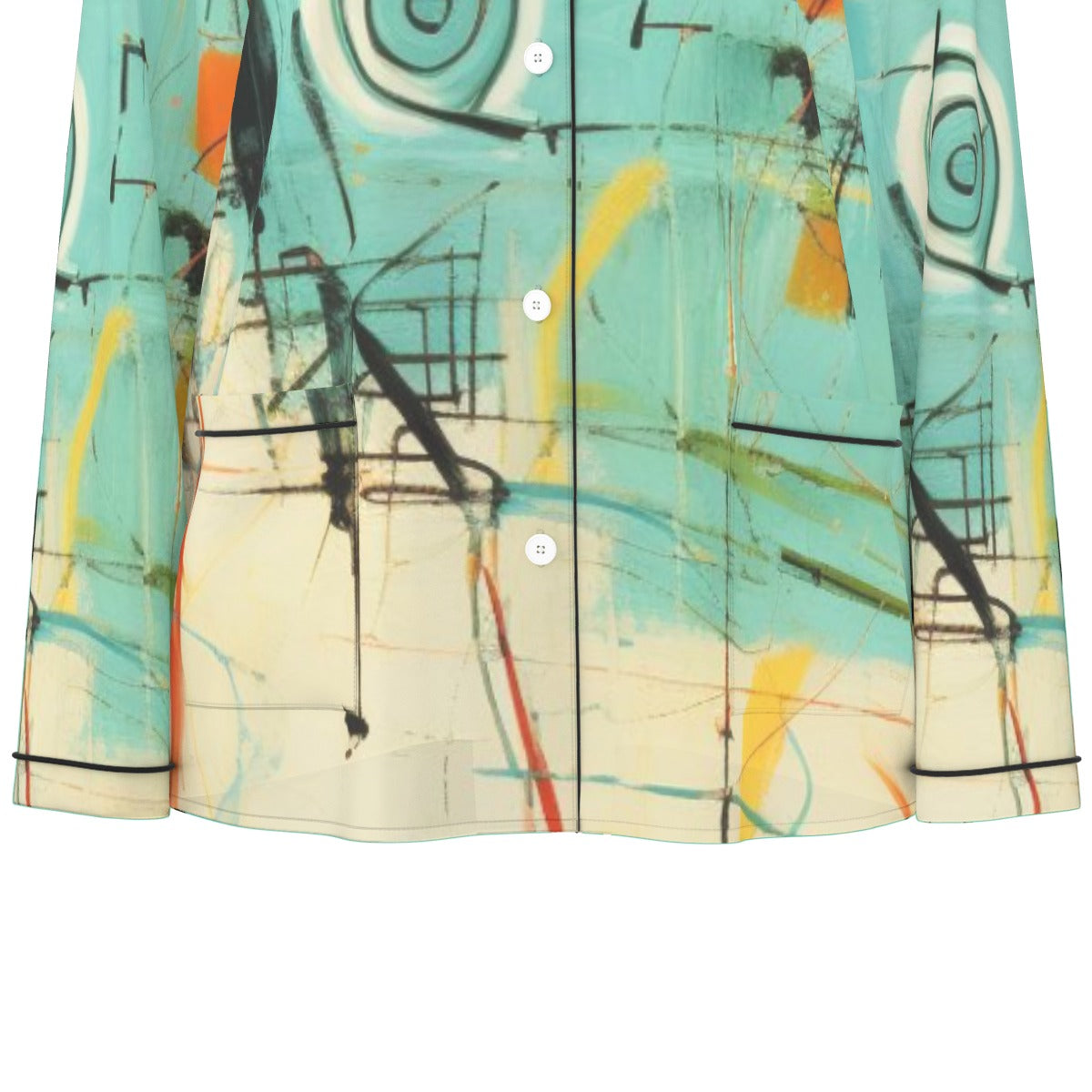 All-Over Print Women's Long Sleeve Pajama Set With Black Contrast Piping