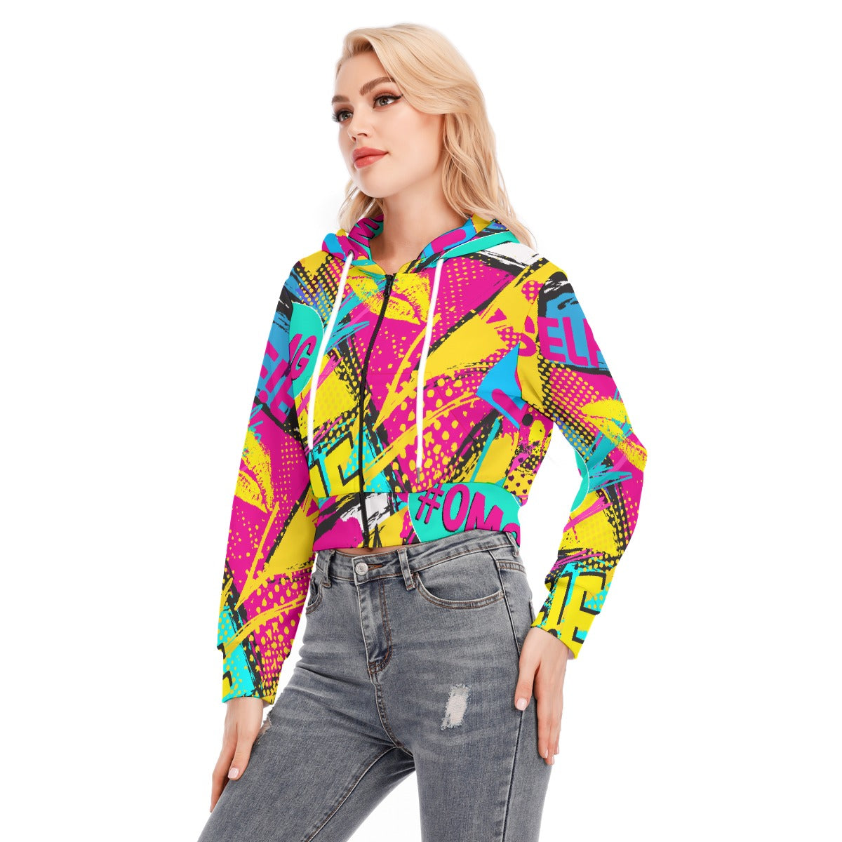 All-Over Print Women's Crop Top Hoodie With Zipper Closure