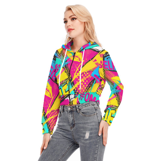 All-Over Print Women's Crop Top Hoodie With Zipper Closure