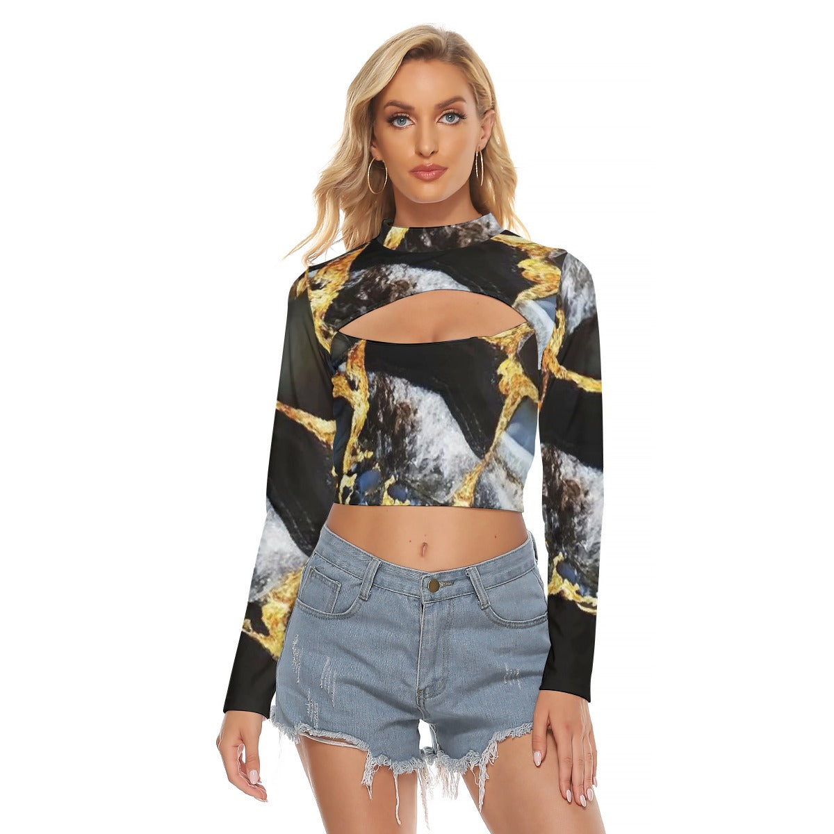 All-Over Print Women's Hollow Chest Keyhole Tight Crop Top