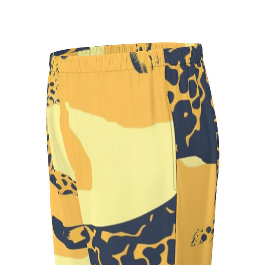 All-Over Print Women's Long Sleeve Pajama Set With Black Contrast Piping