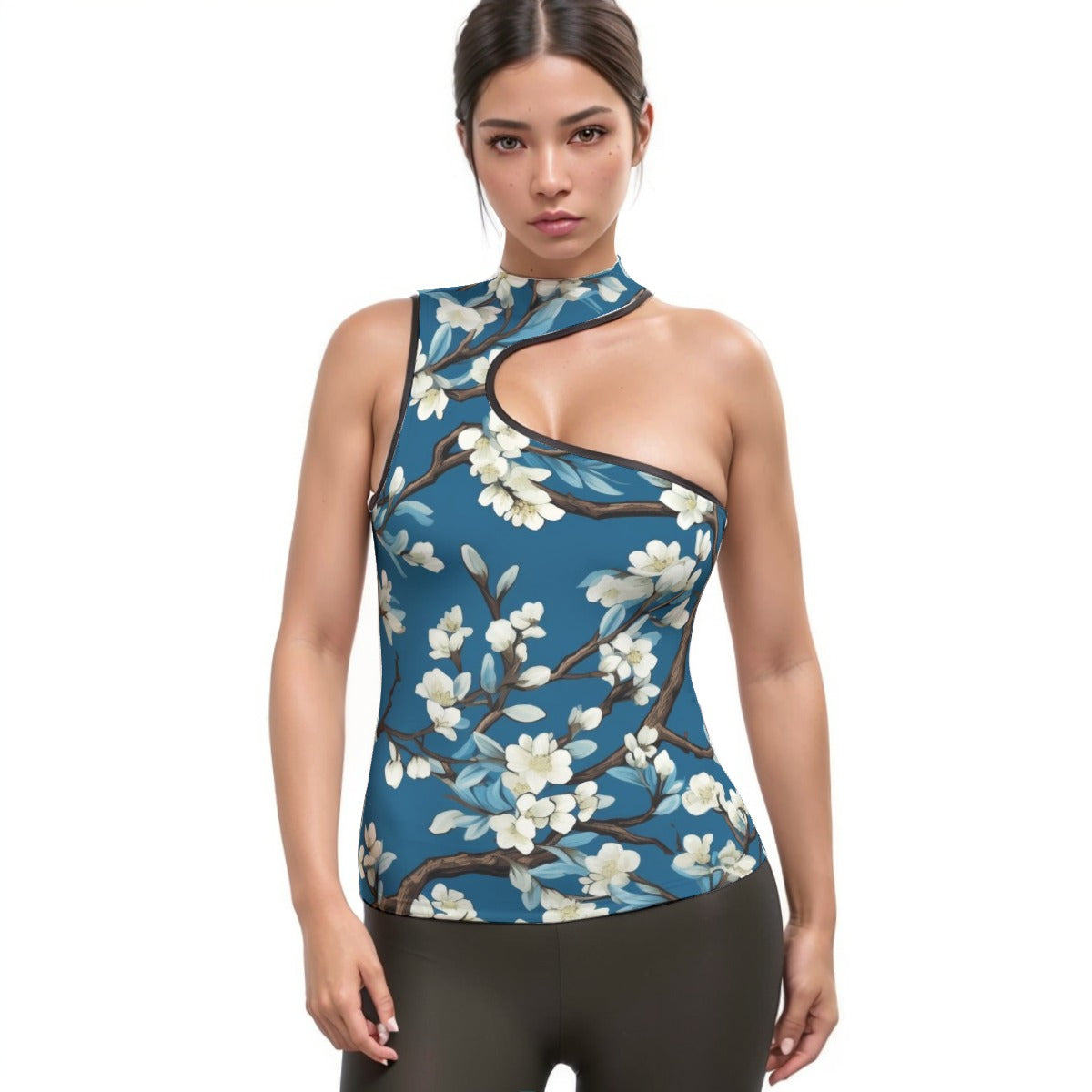 All-Over Print Women's Halter Sleeveless Asymmetrical Tank Top