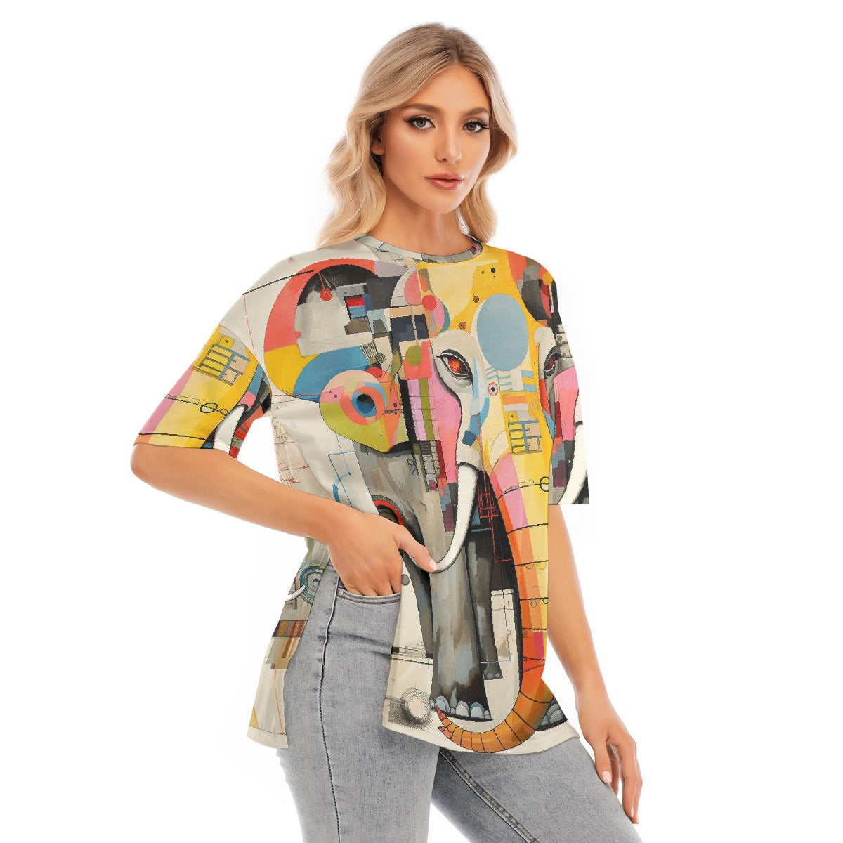 All-Over Print Women's Short Sleeves T-shirt With Hem Split