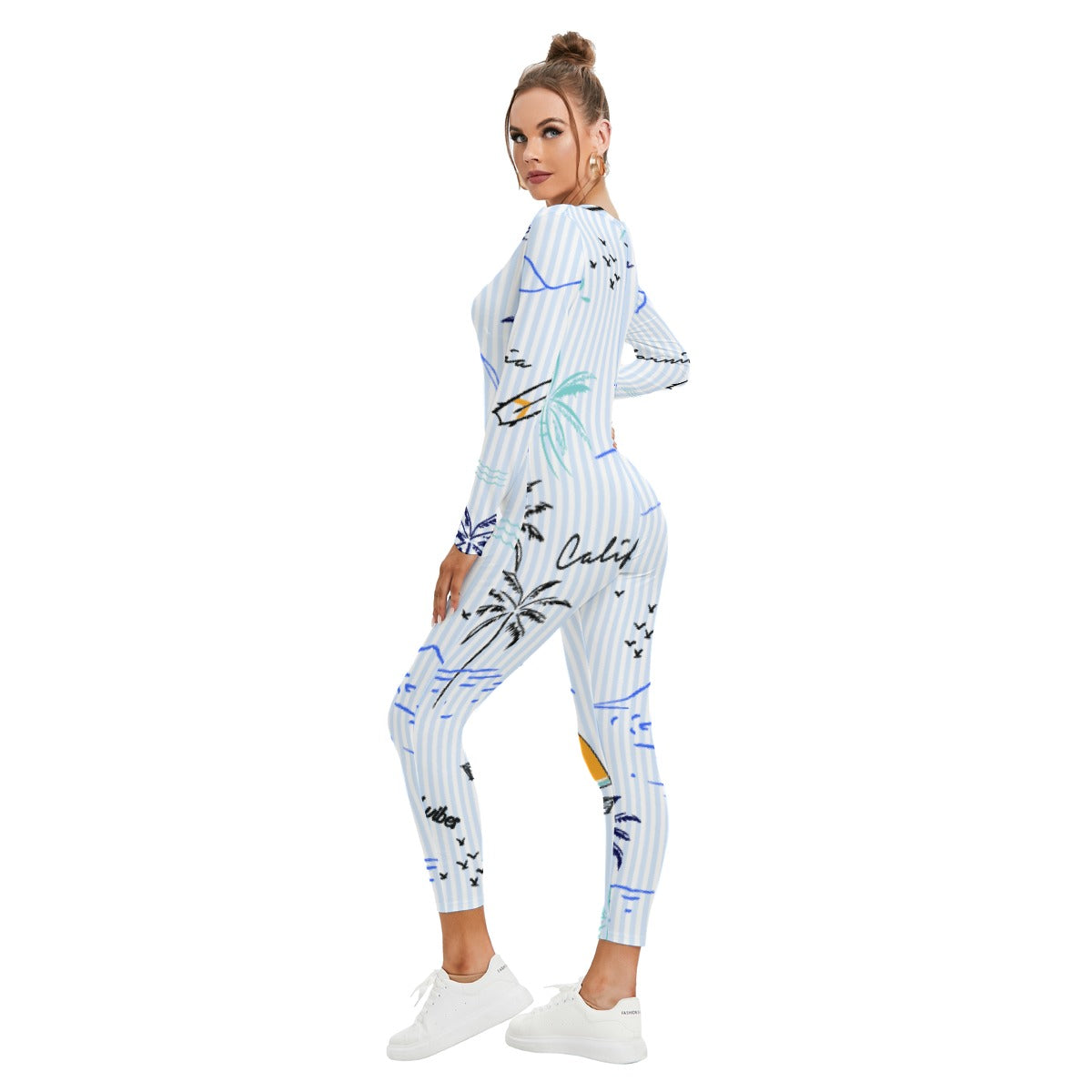 All-Over Print Women's Plunging Neck Jumpsuit