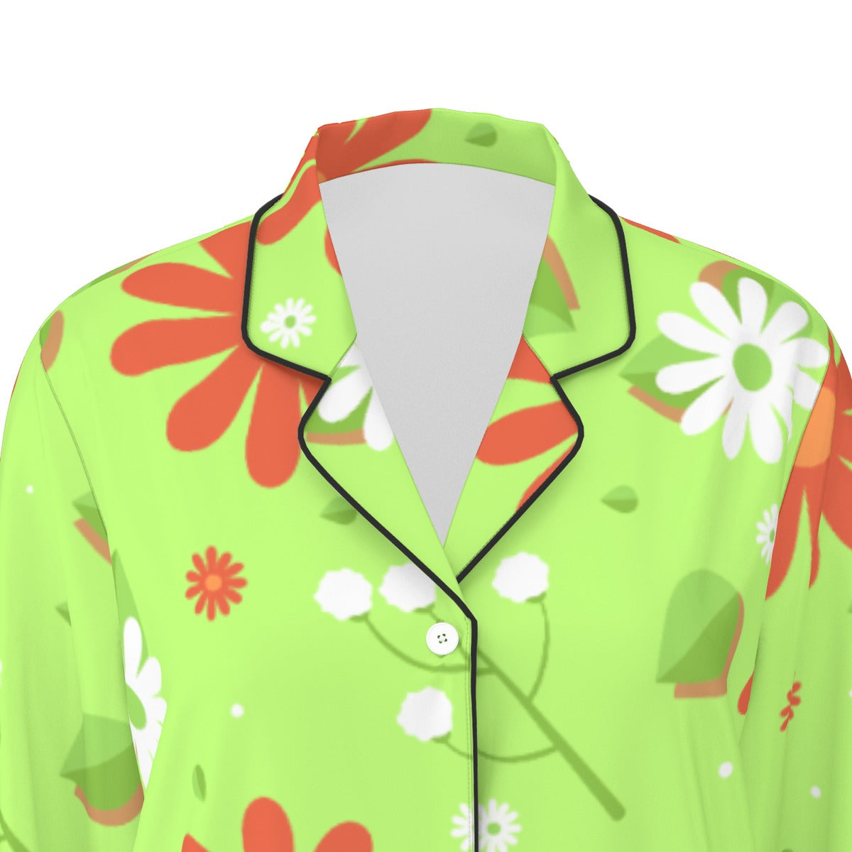 All-Over Print Women's Long Sleeve Pajama Set With Black Contrast Piping