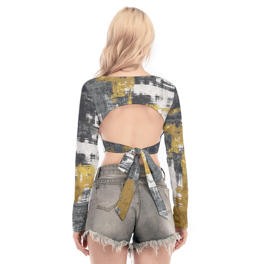 All-Over Print Women's Back Hollow T-shirt With Strap