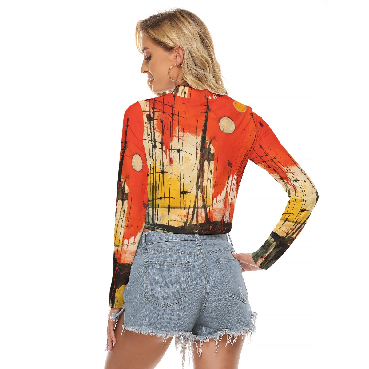 All-Over Print Women's Hollow Chest Keyhole Tight Crop Top