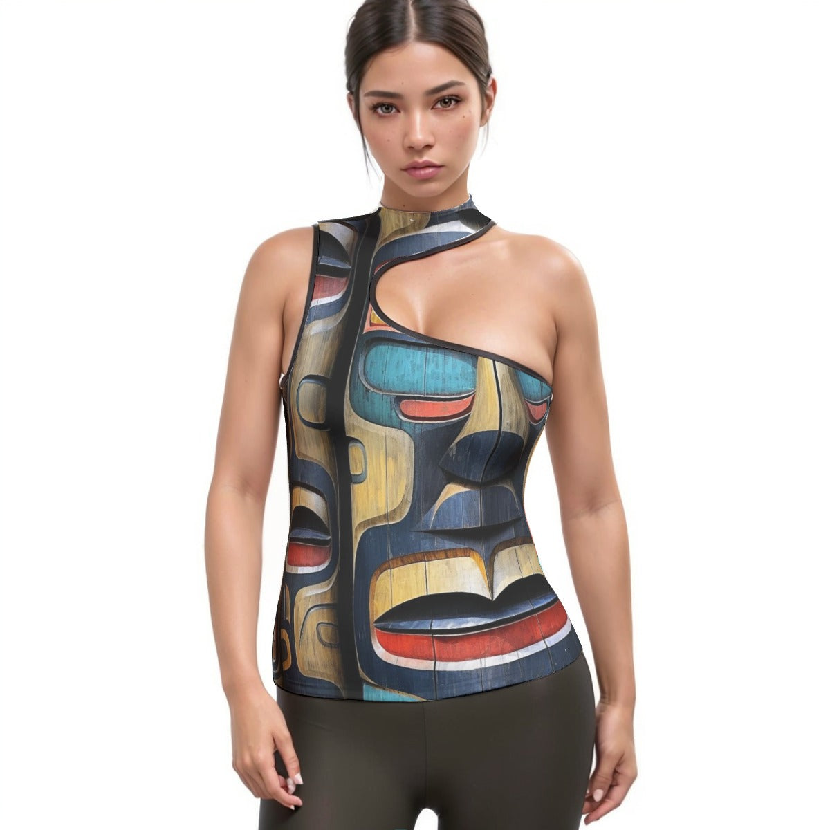 All-Over Print Women's Halter Sleeveless Asymmetrical Tank Top