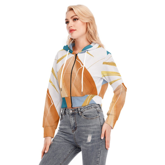 All-Over Print Women's Crop Top Hoodie With Zipper Closure